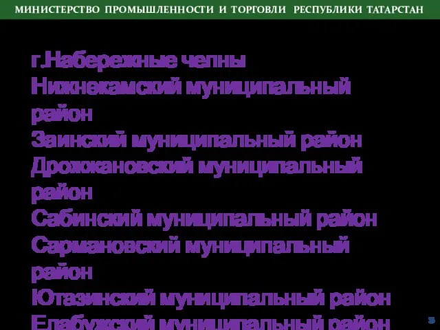 МИНИСТЕРСТВО ПРОМЫШЛЕННОСТИ И ТОРГОВЛИ РЕСПУБЛИКИ ТАТАРСТАН г.Набережные челны Нижнекамский муниципальный район Заинский