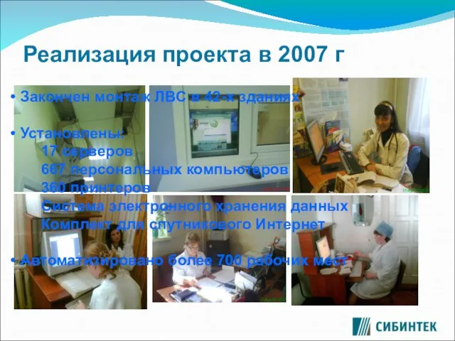 Реализация проекта в 2007 г Закончен монтаж ЛВС в 42-х зданиях Установлены: