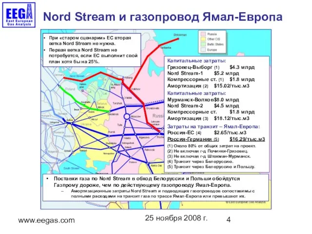 25 ноября 2008 г. www.eegas.com Nord Stream и газопровод Ямал-Европа При «старом