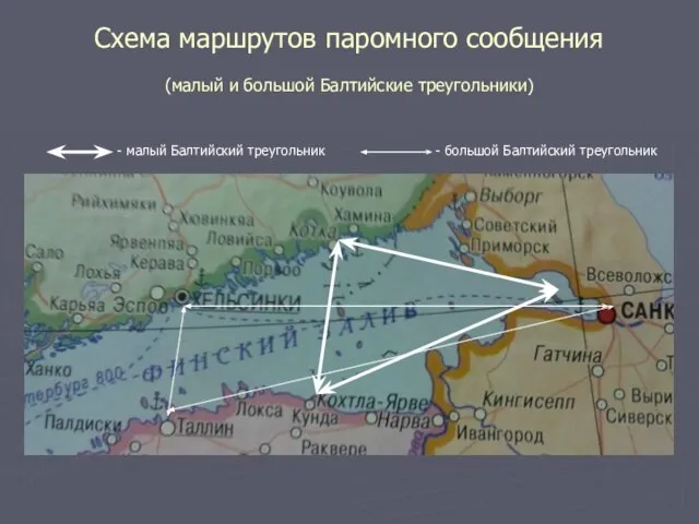 Схема маршрутов паромного сообщения (малый и большой Балтийские треугольники) - малый Балтийский