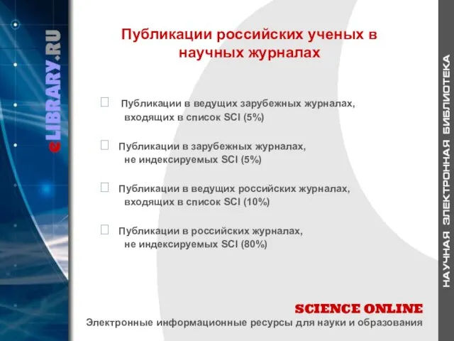 SCIENCE ONLINE Электронные информационные ресурсы для науки и образования Публикации российских ученых