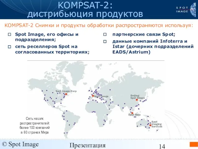 © Spot Image 2006 Презентация KOMPSAT-2 - январь 2006 KOMPSAT-2: дистрибьюция продуктов