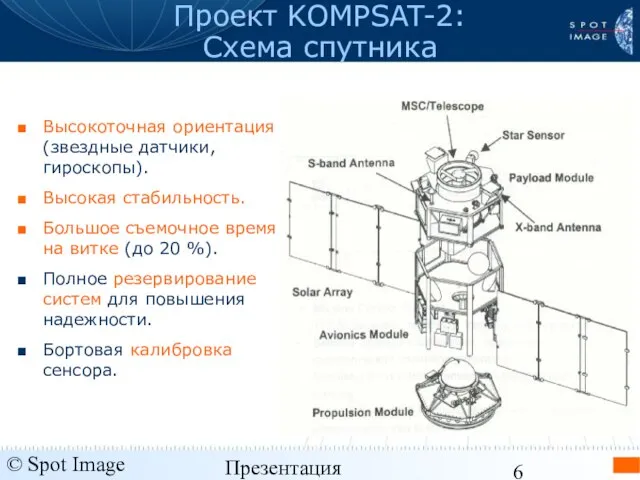 © Spot Image 2006 Презентация KOMPSAT-2 - январь 2006 Высокоточная ориентация (звездные