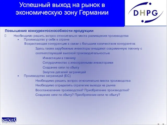 - - Повышение конкурентоспособности продукции Необходимо решить вопрос относительно места размещения производства