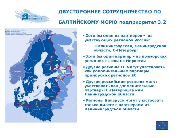 ДВУСТОРОННЕЕ СОТРУДНИЧЕСТВО ПО БАЛТИЙСКОМУ МОРЮ подприоритет 3.2 Хотя бы один из партнеров