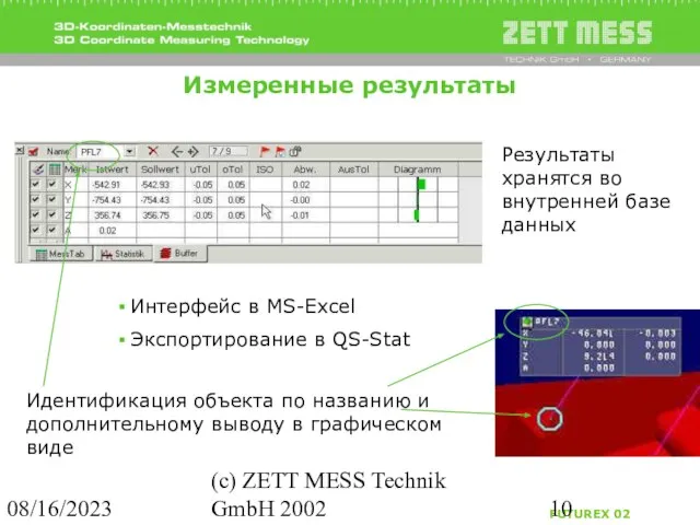 08/16/2023 (c) ZETT MESS Technik GmbH 2002 Измеренные результаты Результаты хранятся во