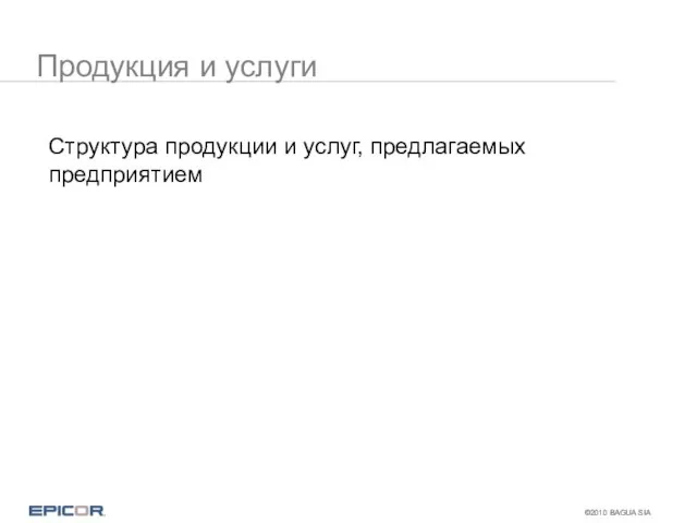 Продукция и услуги Структура продукции и услуг, предлагаемых предприятием