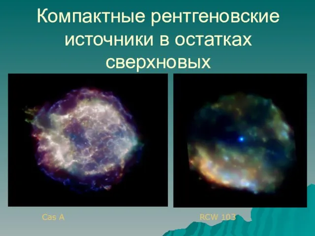 Компактные рентгеновские источники в остатках сверхновых Cas A RCW 103