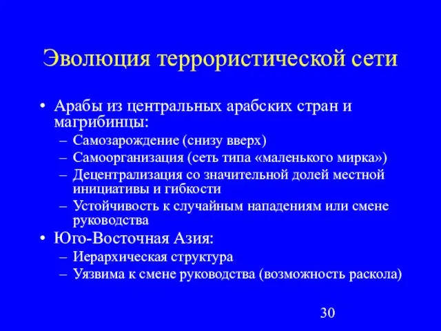 Эволюция террористической сети Арабы из центральных арабских стран и магрибинцы: Самозарождение (снизу