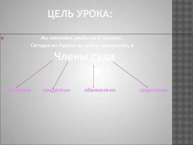 ЦЕЛЬ УРОКА: Мы начинаем необычный процесс. Сегодня вы будете не просто школьники,