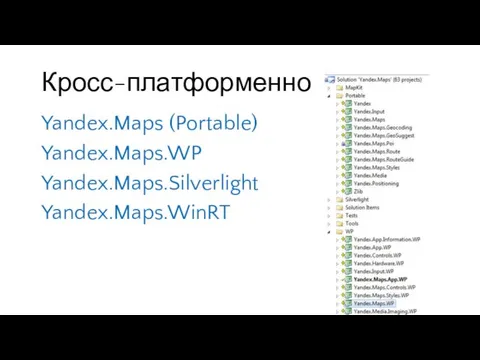 Кросс-платформенно Yandex.Maps (Portable) Yandex.Maps.WP Yandex.Maps.Silverlight Yandex.Maps.WinRT