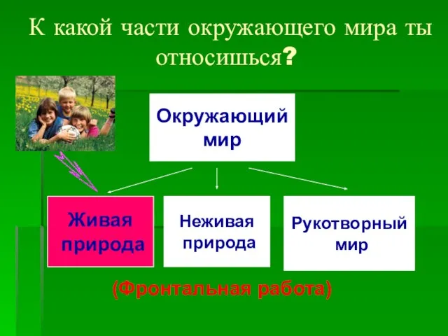 К какой части окружающего мира ты относишься? Окружающий мир Рукотворный мир Неживая