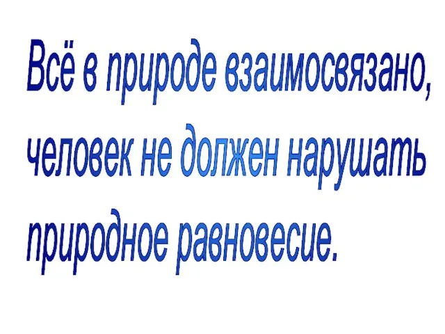 Всё в природе взаимосвязано, человек не должен нарушать природное равновесие.