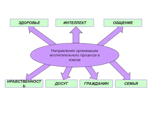 Направления организации воспитательного процесса в классе ЗДОРОВЬЕ ИНТЕЛЛЕКТ ОБЩЕНИЕ НРАВСТВЕННОСТЬ ДОСУГ ГРАЖДАНИН СЕМЬЯ