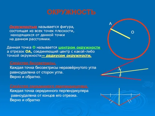 ОКРУЖНОСТЬ Окружностью называется фигура, состоящая из всех точек плоскости, находящихся от данной