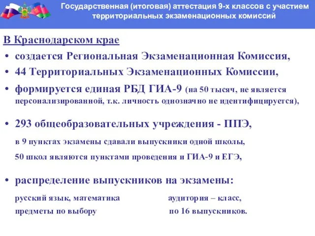 Государственная (итоговая) аттестация 9-х классов с участием территориальных экзаменационных комиссий В Краснодарском
