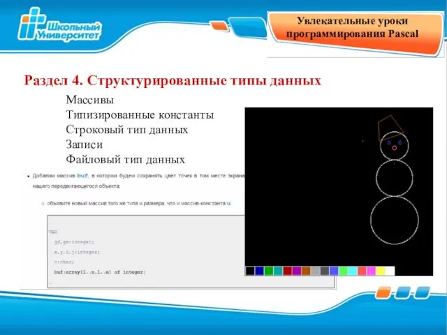 Увлекательные уроки программирования Pascal Раздел 4. Структурированные типы данных Массивы Типизированные константы