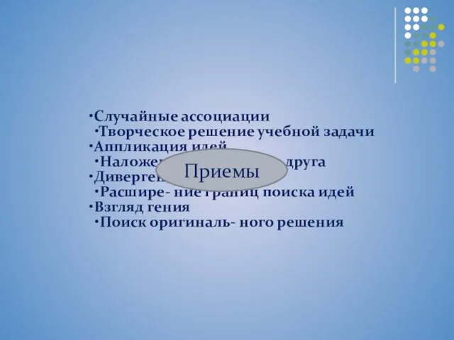 Случайные ассоциации Творческое решение учебной задачи Аппликация идей Наложение идей друг на