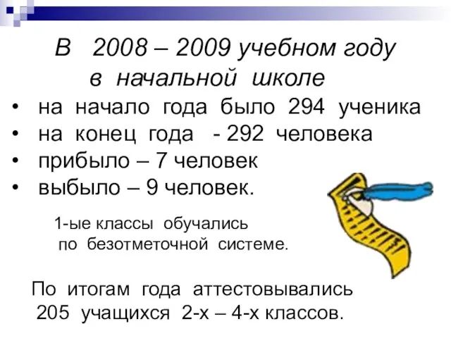 В 2008 – 2009 учебном году в начальной школе на начало года