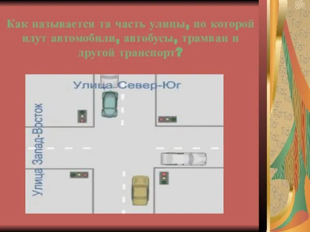 Как называется та часть улицы, по которой идут автомобили, автобусы, трамваи и другой транспорт?