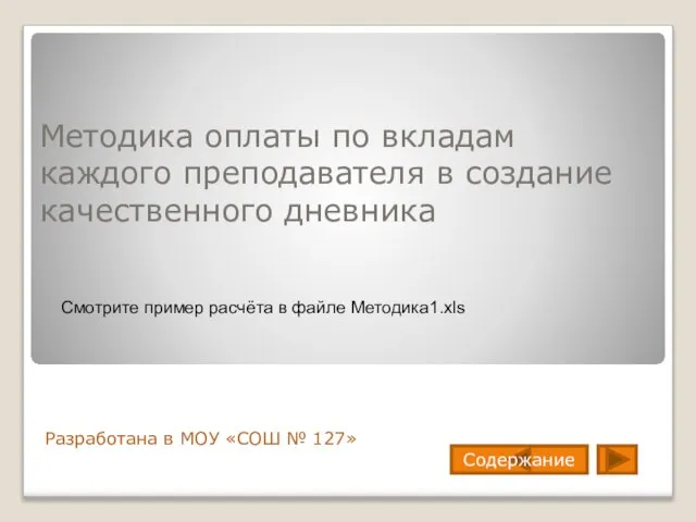 Методика оплаты по вкладам каждого преподавателя в создание качественного дневника Разработана в