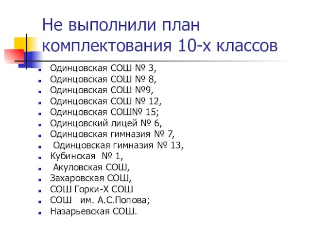 Не выполнили план комплектования 10-х классов Одинцовская СОШ № 3, Одинцовская СОШ