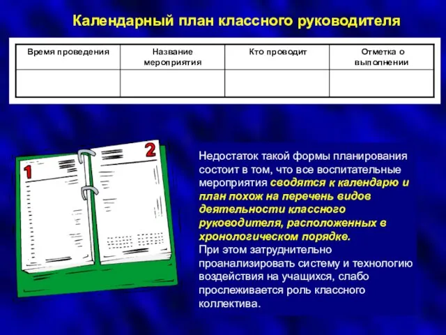 Недостаток такой формы планирования состоит в том, что все воспитательные мероприятия сводятся