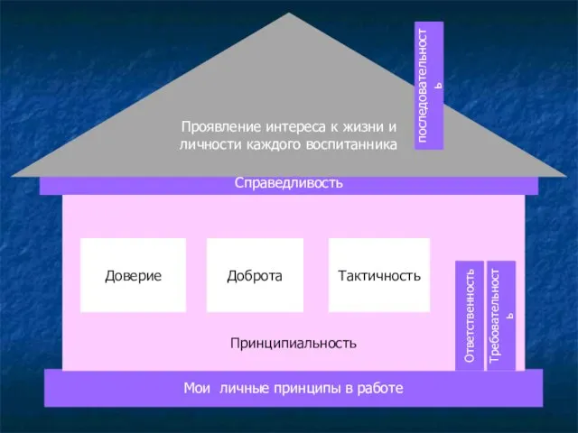 Мои личные принципы в работе Принципиальность Доверие Доброта Тактичность Справедливость Проявление интереса