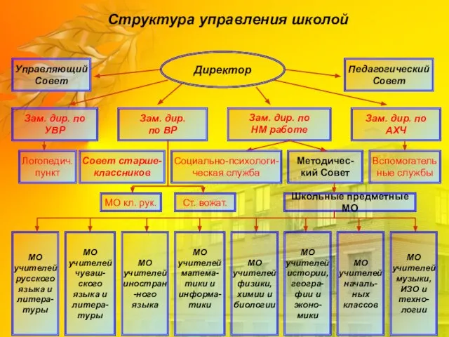 Структура управления школой МО учителей русского языка и литера-туры Зам. дир. по