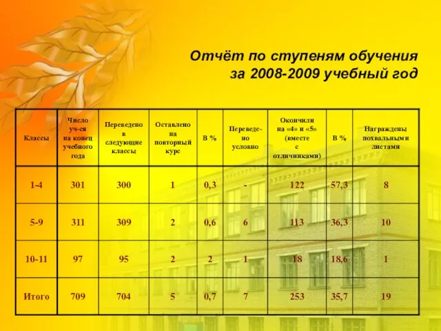 Отчёт по ступеням обучения за 2008-2009 учебный год