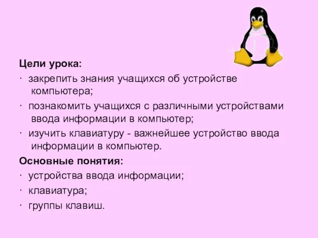 Цели урока: · закрепить знания учащихся об устройстве компьютера; · познакомить учащихся