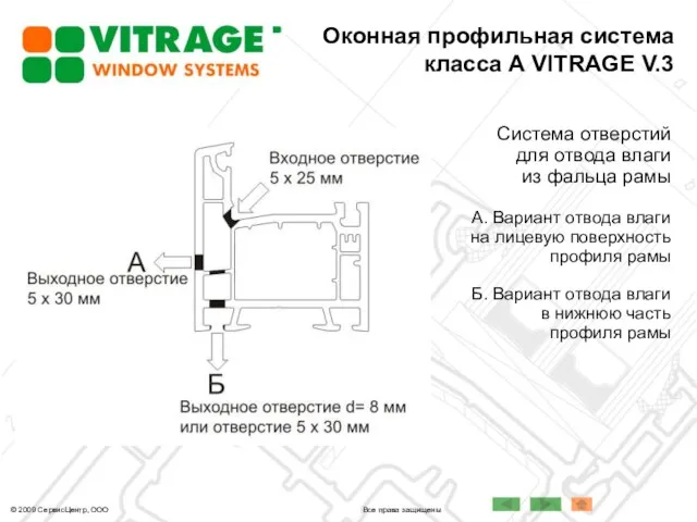 Оконная профильная система класса А VITRAGE V.3 © 2009 СервисЦентр, ООО Все