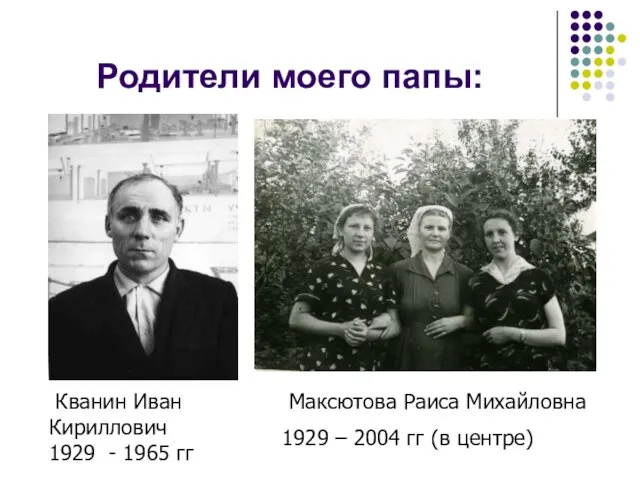 Родители моего папы: Кванин Иван Кириллович 1929 - 1965 гг Максютова Раиса