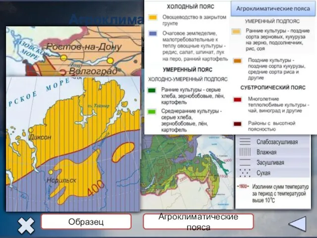 Агроклиматические пояса Агроклиматическая карта Карта показывает агроклиматические пояса, возможность ведения земледелия с