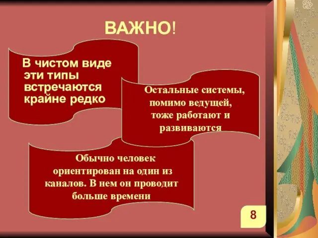 ВАЖНО! В чистом виде эти типы встречаются крайне редко Обычно человек ориентирован