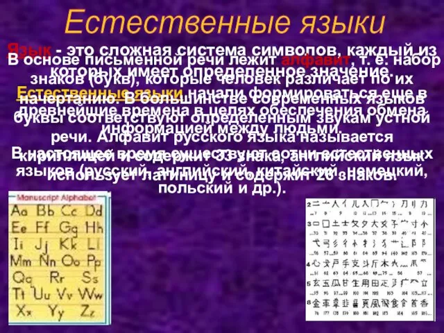 Язык - это сложная система символов, каждый из которых имеет определенное значение.