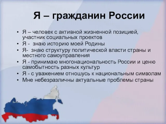 Я – гражданин России Я – человек с активной жизненной позицией, участник