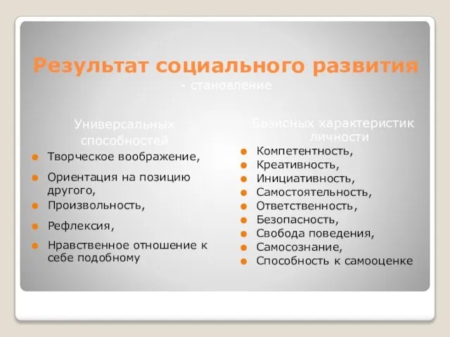 Результат социального развития - становление Универсальных способностей Творческое воображение, Ориентация на позицию