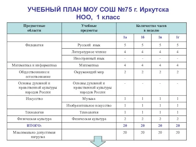 УЧЕБНЫЙ ПЛАН МОУ СОШ №75 г. Иркутска НОО, 1 класс