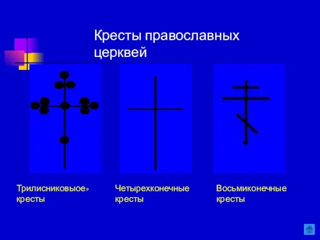 Восьмиконечные кресты Четырехконечные кресты Трилисниковыое» кресты Кресты православных церквей