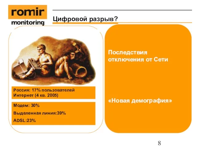 Последствия отключения от Сети «Новая демография» Цифровой разрыв? Россия: 17% пользователей Интернет