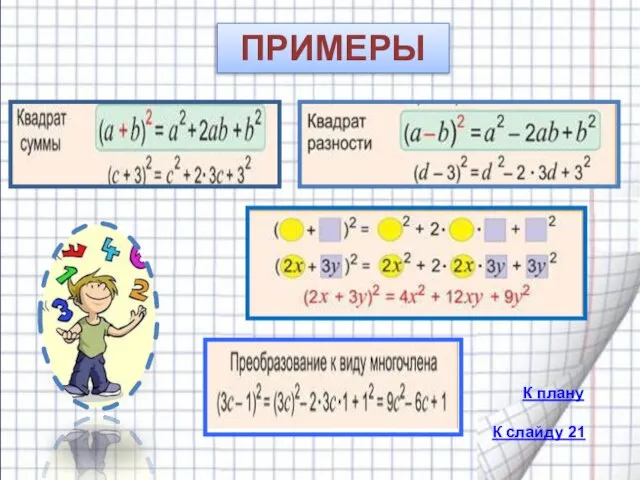 ПРИМЕРЫ К плану К слайду 21