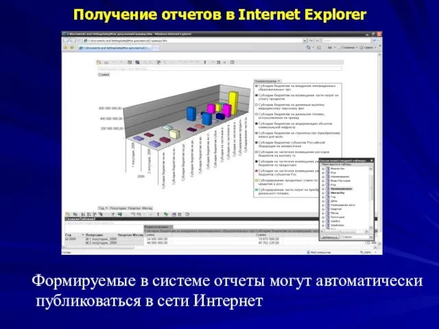 Получение отчетов в Internet Explorer Формируемые в системе отчеты могут автоматически публиковаться в сети Интернет