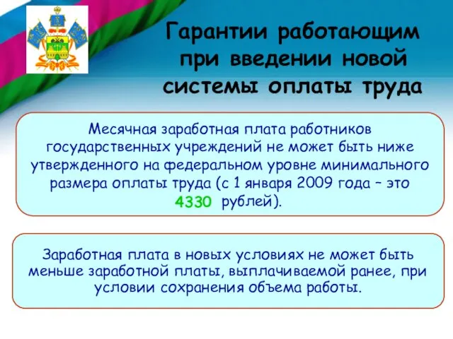 Гарантии работающим при введении новой системы оплаты труда Месячная заработная плата работников