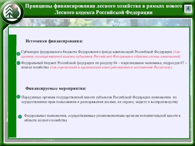 Принципы финансирования лесного хозяйства в рамках нового Лесного кодекса Российской Федерации Субвенции