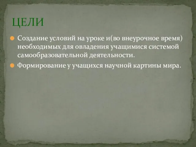 Создание условий на уроке и(во внеурочное время) необходимых для овладения учащимися системой