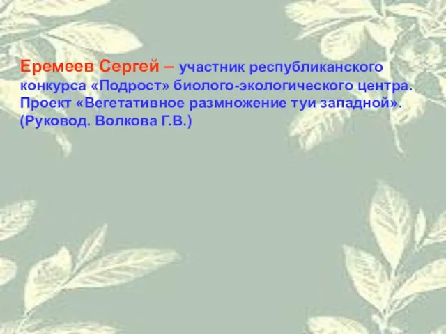 Еремеев Сергей – участник республиканского конкурса «Подрост» биолого-экологического центра. Проект «Вегетативное размножение