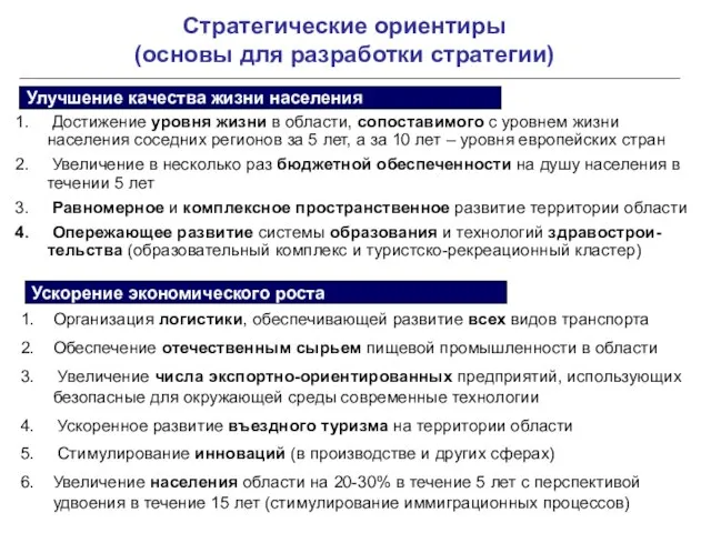 Улучшение качества жизни населения Достижение уровня жизни в области, сопоставимого с уровнем