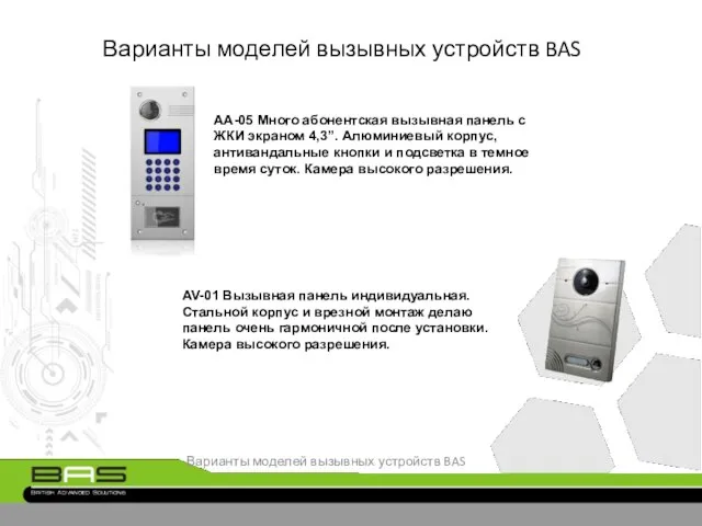 Варианты моделей вызывных устройств BAS AA-05 Много абонентская вызывная панель с ЖКИ