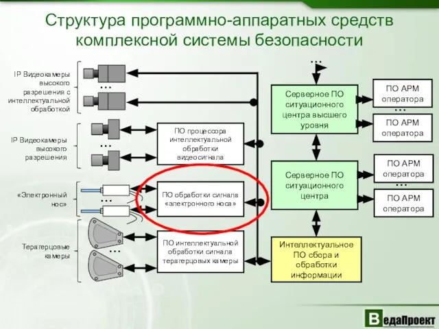 Структура программно-аппаратных средств комплексной системы безопасности IP Видеокамеры высокого разрешения с интеллектуальной